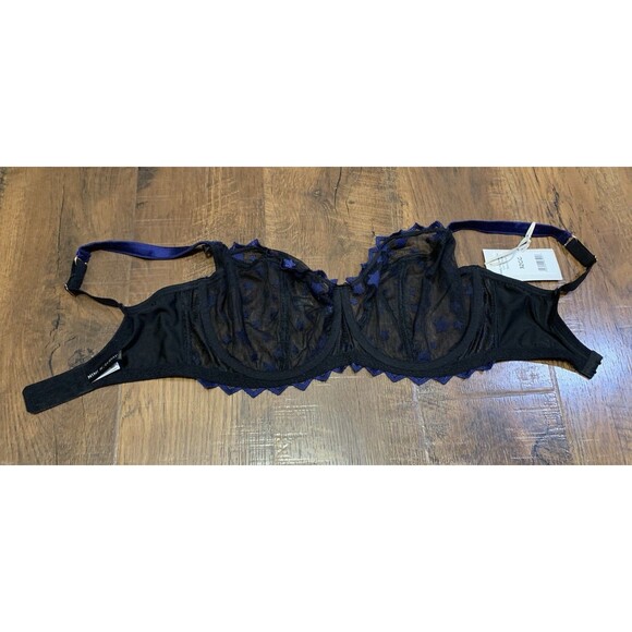 Mimi Holliday Deadly Nightshade Balconette Bra Black Blue Mesh 32GG - Picture 4 of 6